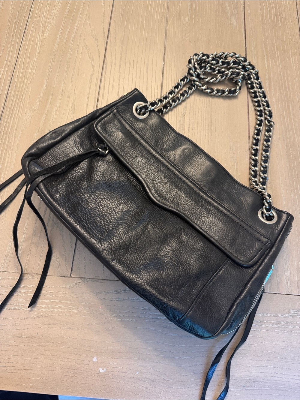 Rebecca Minkoff Black Leather Shoulder Bag with Chain Strap